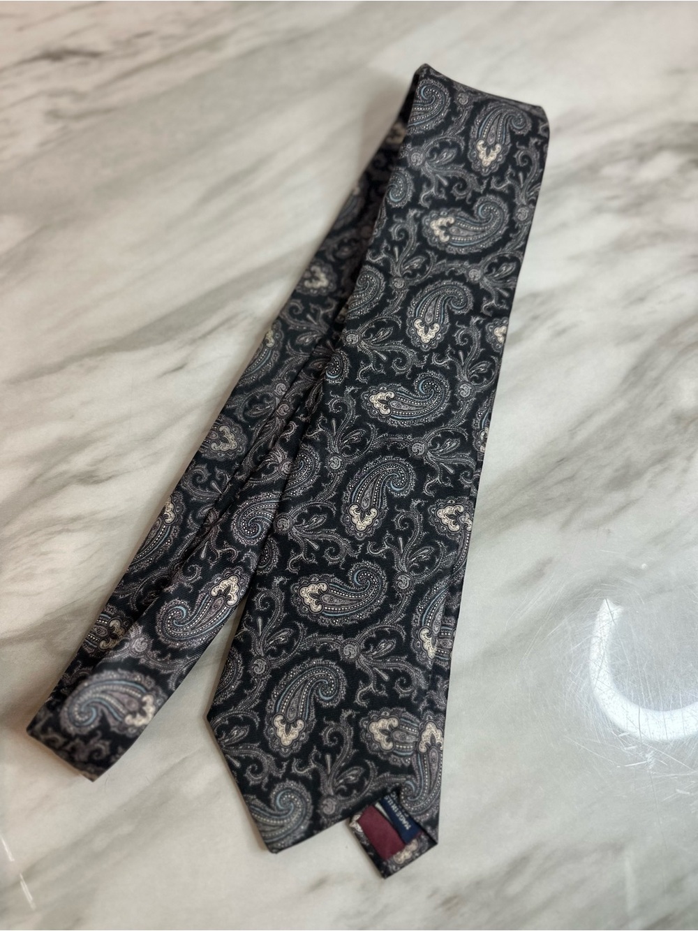 Stafford Black Paisley Silk Blend Tie with Silver Accents